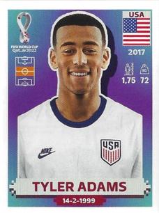 2022 Panini FIFA World Cup: Qatar 2022 Stickers (Blue Fronts w/ White Border) #USA13 Tyler Adams Front