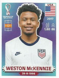 2022 Panini FIFA World Cup: Qatar 2022 Stickers (Blue Fronts w/ White Border) #USA14 Weston McKennie Front