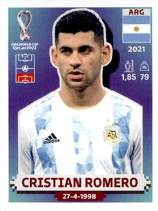 2022 Panini FIFA World Cup: Qatar 2022 Stickers (Blue Fronts w/ White Border) #ARG9 Cristian Romero Front