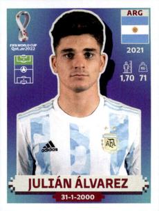 2022 Panini FIFA World Cup: Qatar 2022 Stickers (Blue Fronts w/ White Border) #ARG15 Julian Álvarez Front