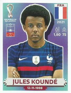 2022 Panini FIFA World Cup: Qatar 2022 Stickers (Blue Fronts w/ White Border) #FRA8 Jules Kounde Front