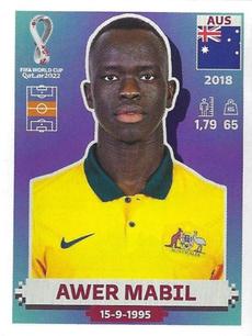 2022 Panini FIFA World Cup: Qatar 2022 Stickers (Blue Fronts w/ White Border) #AUS14 Awer Mabil Front