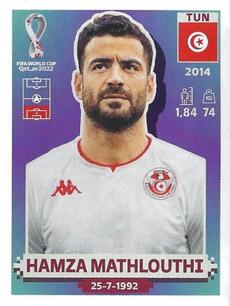 2022 Panini FIFA World Cup: Qatar 2022 Stickers (Blue Fronts w/ White Border) #TUN9 Hamza Mathlouthi Front