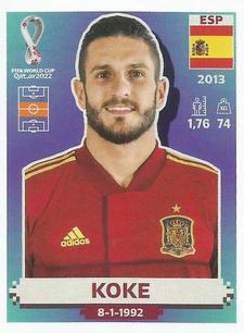 2022 Panini FIFA World Cup: Qatar 2022 Stickers (Blue Fronts w/ White Border) #ESP11 Koke Front