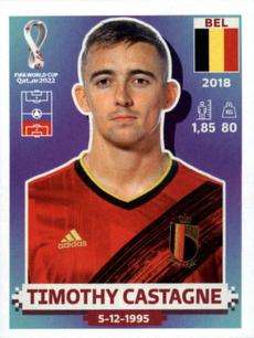 2022 Panini FIFA World Cup: Qatar 2022 Stickers (Blue Fronts w/ White Border) #BEL6 Timothy Castagne Front
