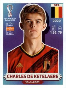 2022 Panini FIFA World Cup: Qatar 2022 Stickers (Blue Fronts w/ White Border) #BEL12 Charles De Ketelaere Front