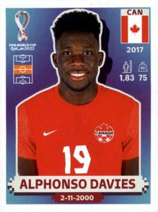 2022 Panini FIFA World Cup: Qatar 2022 Stickers (Blue Fronts w/ White Border) #CAN12 Alphonso Davies Front