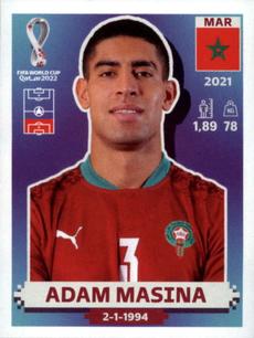 2022 Panini FIFA World Cup: Qatar 2022 Stickers (Blue Fronts w/ White Border) #MAR7 Adam Masina Front
