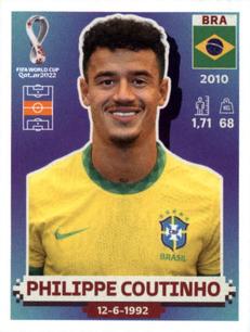 2022 Panini FIFA World Cup: Qatar 2022 Stickers (Blue Fronts w/ White Border) #BRA11 Philippe Coutinho Front