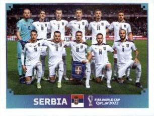 2022 Panini FIFA World Cup: Qatar 2022 Stickers (Blue Fronts w/ White Border) #SRB1 Team Shot Front