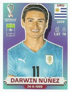 2022 Panini FIFA World Cup: Qatar 2022 Stickers (Blue Fronts w/ White Border) #URU18 Darwin Nunez Front