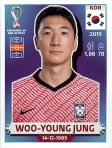 2022 Panini FIFA World Cup: Qatar 2022 Stickers (Blue Fronts w/ White Border) #KOR12 Woo-young Jung Front