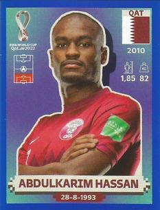2022 Panini FIFA World Cup: Qatar 2022 Stickers (Blue Fronts w/ White Border) - Blue #QAT7 Abdelkarim Hassan Front