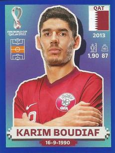 2022 Panini FIFA World Cup: Qatar 2022 Stickers (Blue Fronts w/ White Border) - Blue #QAT12 Karim Boudiaf Front