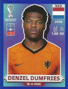 2022 Panini FIFA World Cup: Qatar 2022 Stickers (Blue Fronts w/ White Border) - Blue #NED8 Denzel Dumfries Front