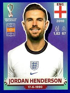 2022 Panini FIFA World Cup: Qatar 2022 Stickers (Blue Fronts w/ White Border) - Blue #ENG13 Jordan Henderson Front