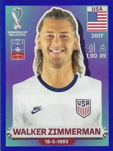 2022 Panini FIFA World Cup: Qatar 2022 Stickers (Blue Fronts w/ White Border) - Blue #USA10 Walker Zimmerman Front