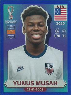 2022 Panini FIFA World Cup: Qatar 2022 Stickers (Blue Fronts w/ White Border) - Blue #USA15 Yunus Musah Front
