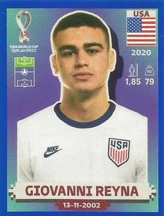 2022 Panini FIFA World Cup: Qatar 2022 Stickers (Blue Fronts w/ White Border) - Blue #USA19 Giovanni Reyna Front