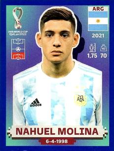2022 Panini FIFA World Cup: Qatar 2022 Stickers (Blue Fronts w/ White Border) - Blue #ARG6 Nahuel Molina Front