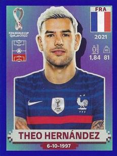 2022 Panini FIFA World Cup: Qatar 2022 Stickers (Blue Fronts w/ White Border) - Blue #FRA6 Theo Hernandez Front