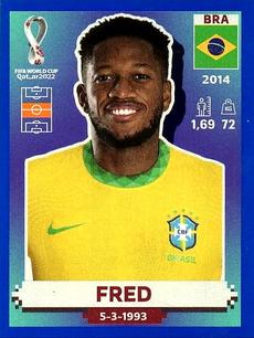 2022 Panini FIFA World Cup: Qatar 2022 Stickers (Blue Fronts w/ White Border) - Blue #BRA13 Fred Front