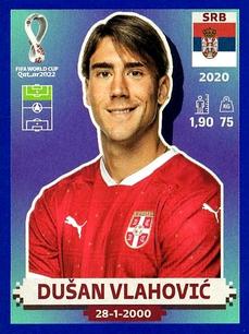 2022 Panini FIFA World Cup: Qatar 2022 Stickers (Blue Fronts w/ White Border) - Blue #SRB20 Dušan Vlahovic Front
