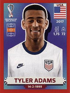 2022 Panini FIFA World Cup: Qatar 2022 Stickers (Blue Fronts w/ White Border) - Red #USA13 Tyler Adams Front