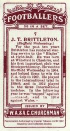 1997 Card Collectors Society 1914 Churchman's Footballers (Brown back) (reprint) #7 Thomas Brittleton Back