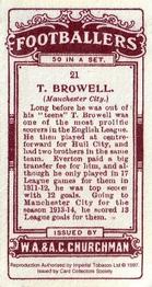 1997 Card Collectors Society 1914 Churchman's Footballers (Brown back) (reprint) #21 Tommy Browell Back