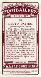 1997 Card Collectors Society 1914 Churchman's Footballers (Brown back) (reprint) #24 Lloyd Davies Back
