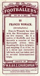 1997 Card Collectors Society 1914 Churchman's Footballers (Brown back) (reprint) #25 Frank Womack Back