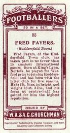 1997 Card Collectors Society 1914 Churchman's Footballers (Brown back) (reprint) #35 Fred Fayers Back