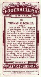 1997 Card Collectors Society 1914 Churchman's Footballers (Brown back) (reprint) #38 Tom McDonald Back