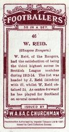 1997 Card Collectors Society 1914 Churchman's Footballers (Brown back) (reprint) #46 Willie Reid Back