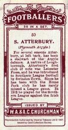 1997 Card Collectors Society 1914 Churchman's Footballers (Brown back) (reprint) #50 Sep Atterbury Back