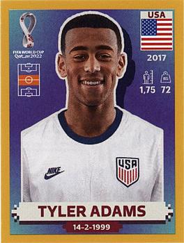 2022 Panini FIFA World Cup: Qatar 2022 Stickers (Blue Fronts w/ White Border) - Gold #USA13 Tyler Adams Front