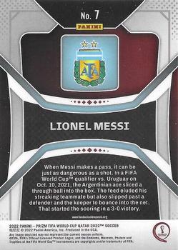 2022 Panini Prizm World Cup #7 Lionel Messi Back