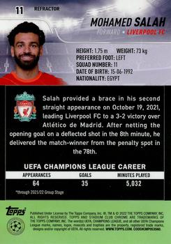2021-22 Stadium Club Chrome UEFA Champions League - Refractor #11 Mohamed Salah Back