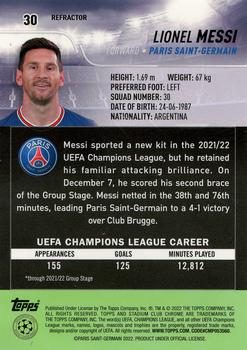 2021-22 Stadium Club Chrome UEFA Champions League - Refractor #30 Lionel Messi Back