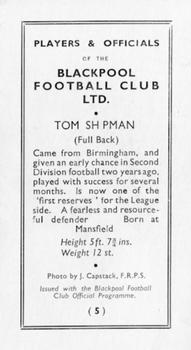 1935-36 Blackpool F.C. Programme Inserts #5 Tom Shipman Back