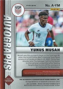 2021-22 Panini Mosaic Road to FIFA World Cup - Autographs Mosaic #A-YM Yunus Musah Back
