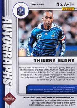 2021-22 Panini Mosaic Road to FIFA World Cup - Autographs Mosaic Orange Fluorescent #A-TH Thierry Henry Back