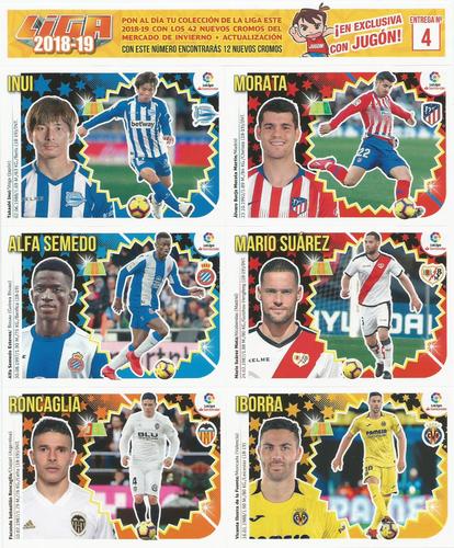 2018-19 Panini LaLiga Santander Este Stickers - Mercado de Invierno Jugon Sheets #4 Takashi Inui / Alvaro Morata / Alfa Semedo / 	Mario Suarez / Roncaglia / Vicente Iborra Front