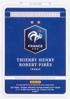 2022 Panini National Treasures FIFA Road to World Cup - Autographs Dual Sapphire #AD-FRB Thierry Henry / Robert Pires Back