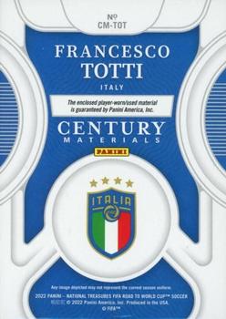 2022 Panini National Treasures FIFA Road to World Cup - Century Materials Emerald #CM-TOT Francesco Totti Back