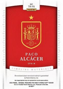 2022 Panini National Treasures FIFA Road to World Cup - Timeline Materials Sapphire #TM-PA Paco Alcacer Back