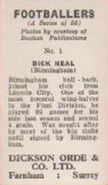 1960 Dickson Orde & Co. Ltd. Footballers #1 Dick Neal Back