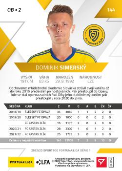 2022-23 SportZoo Fortuna:Liga #144 Dominik Simersky Back