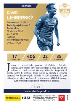 2022-23 SportZoo Fortuna:Liga - Klub Legend Auto #KL22 David Limbersky Back